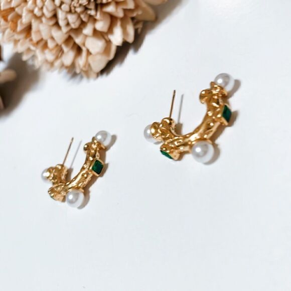 Pearl hoop earrings M292 - Picture 5 of 5